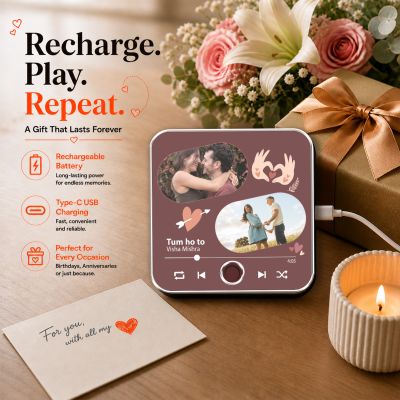 Personalized Song Plaque with Your Photo Musical Fridge Magnet USB-C Rechargeable Unique Anniversary & Birthday Gift for Couples, Boyfriend or Girlfriend